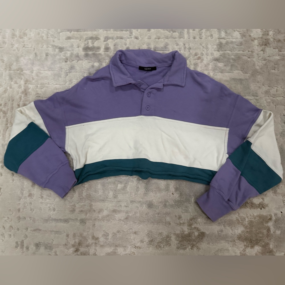 Forever 21 Purple and Teal Cropped Sweatshirt